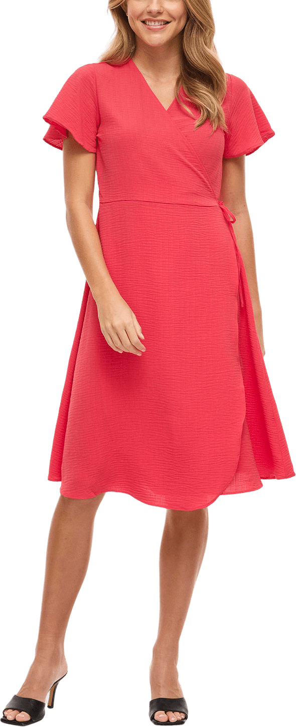 Vilovie Wrap Midi Dress, från Vila, i färgen Hibiscus.