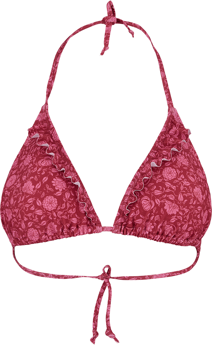 Asflora Bel Frill Bikini Top, från Becksöndergaard, i färgen Garnet Red.