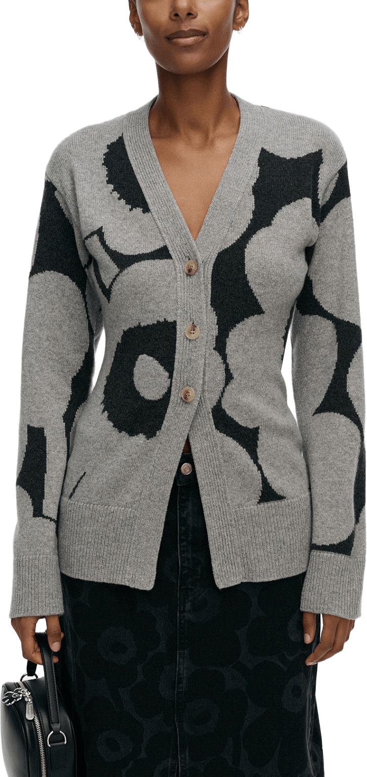Kumma Unikko Knit Cardigan, från Marimekko, i färgen Light Grey, Dark Grey.