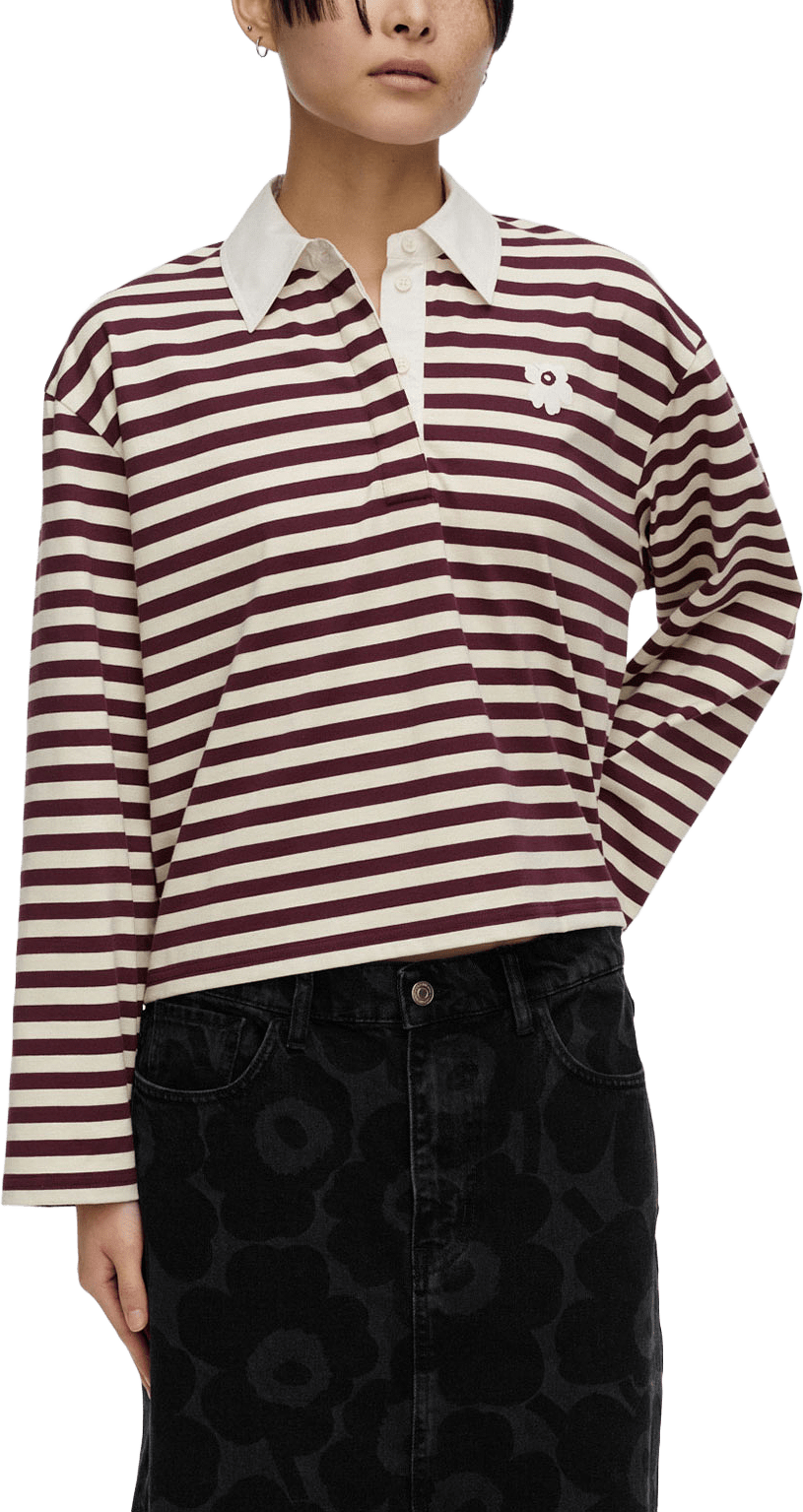 Kipinä Tasaraita Unikko Shirt, från Marimekko, i färgen Wine Red, Light Yellow.