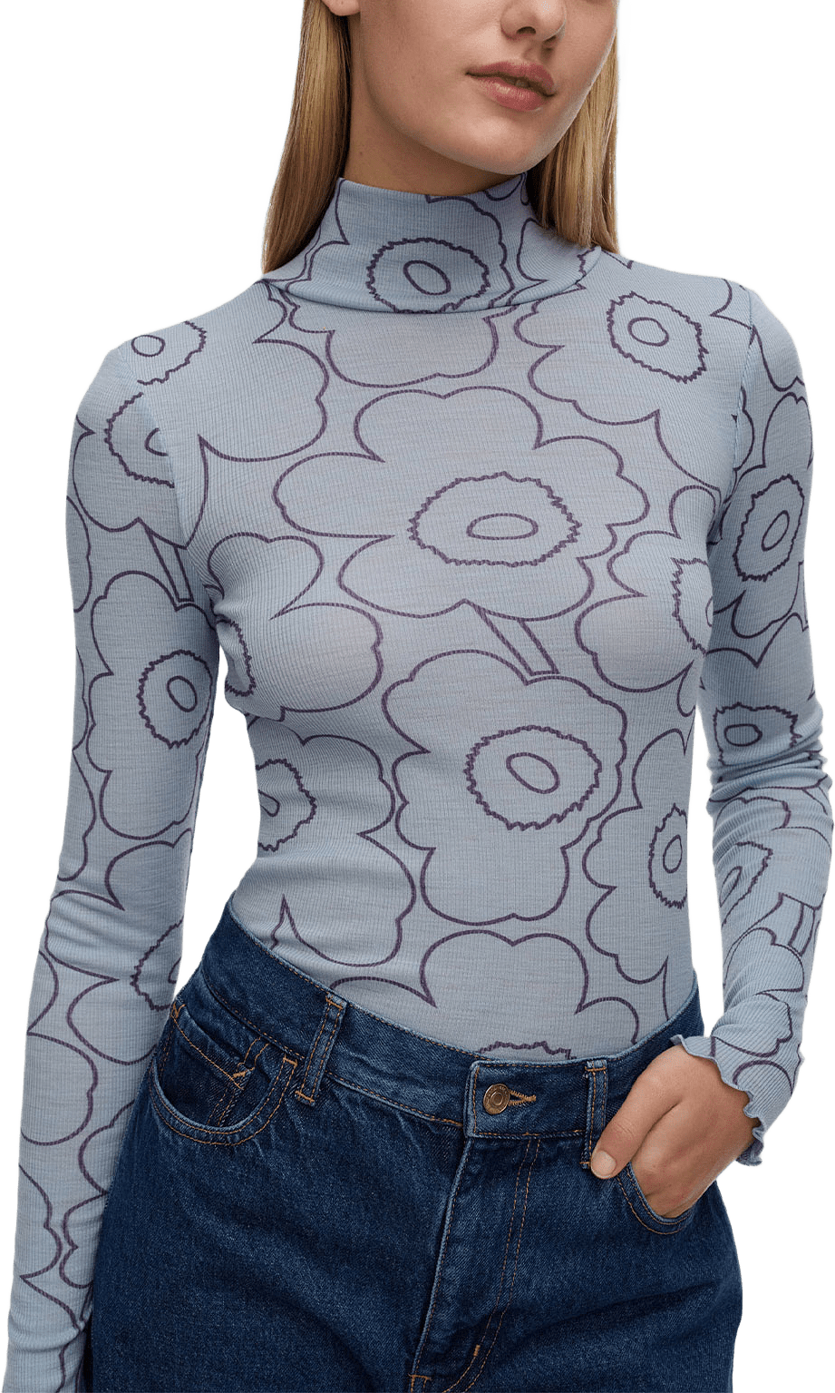 Häilyvä Piirto Unikko Turtleneck Shirt, från Marimekko, i färgen Light Blue, Dark Blue.