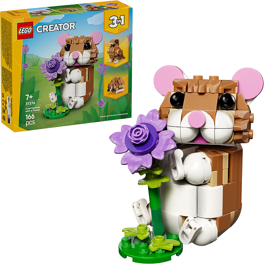 Söt hamster med blomma, från LEGO.