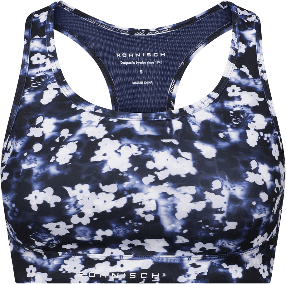 Printed Mesh Sportsbra, från Röhnisch, i färgen Indigo Bloom.