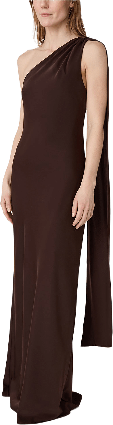 The Ilse Satin Dress, från Marville Road, i färgen Chocolate.
