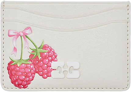 Bou Card Holder With Flap Raspberry Print, från GANNI, i färgen Egret.
