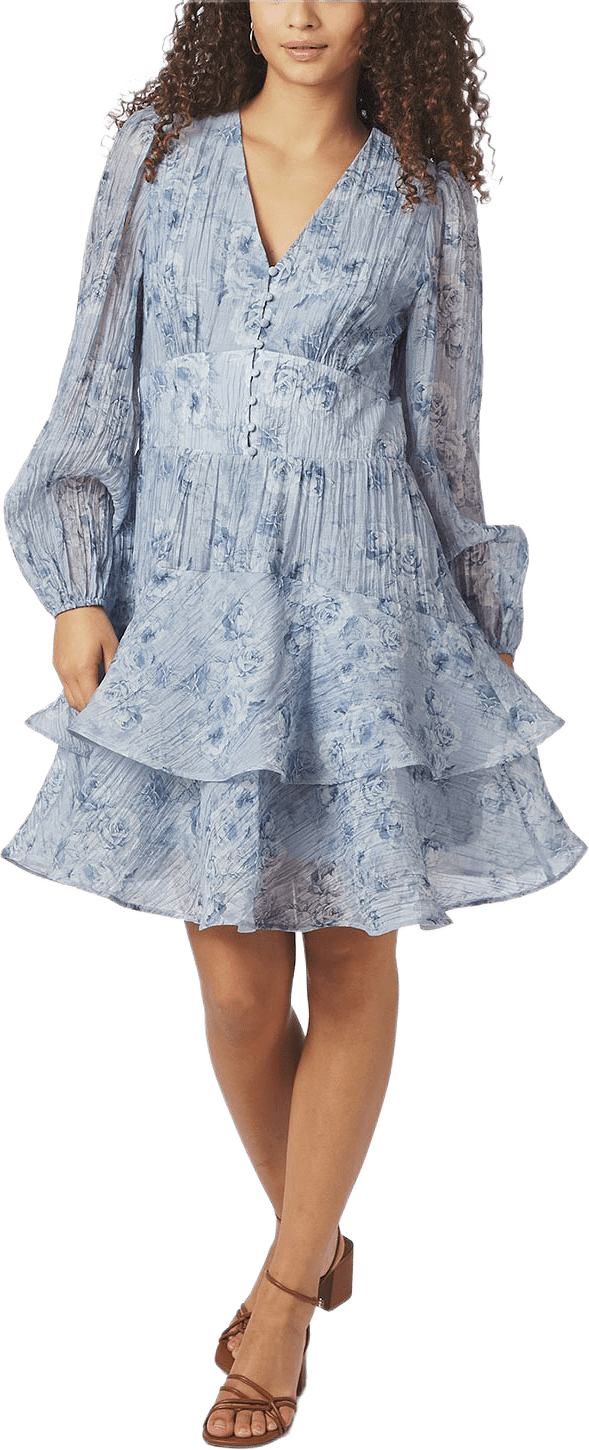 Mabella Crepe Print Dress, från Neo Noir, i färgen Dusty Blue.