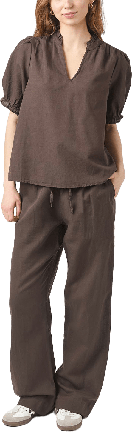 Blouse Odesa Linen, från Neo Noir, i färgen Dark Brown.