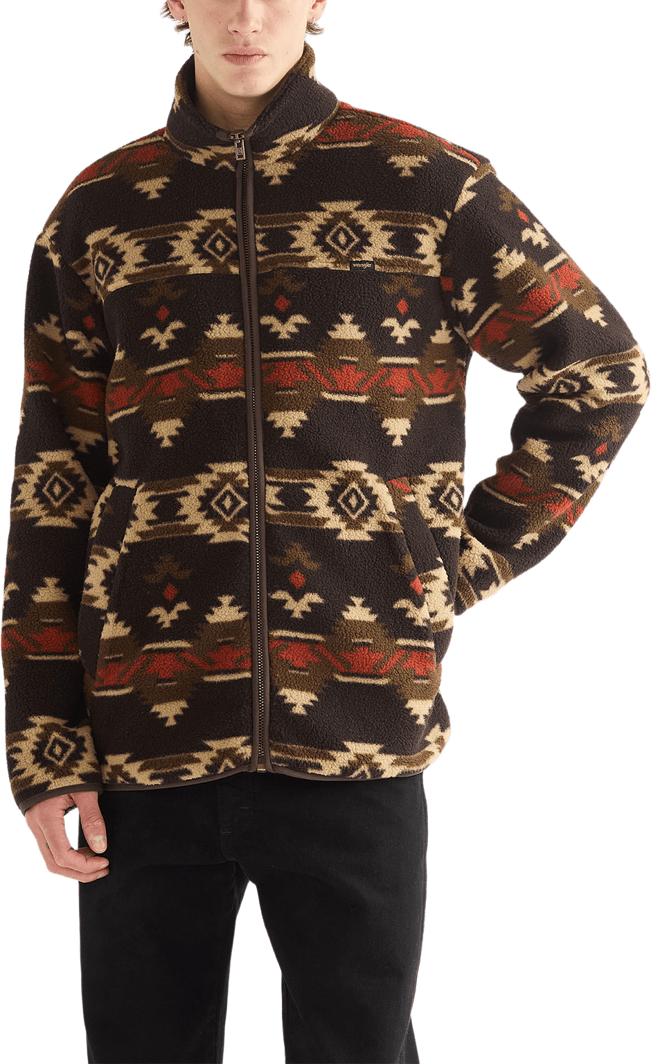 Sherpa Fleece Jacket, från Wrangler, i färgen Aztec Chocolate Torte.