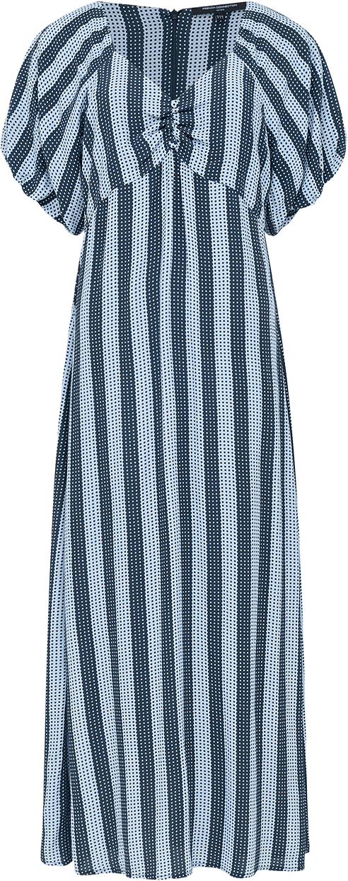 Fran Eco Lizzie Puff Sleeve Midi Dress, från French Connection, i färgen Blue Stripe.