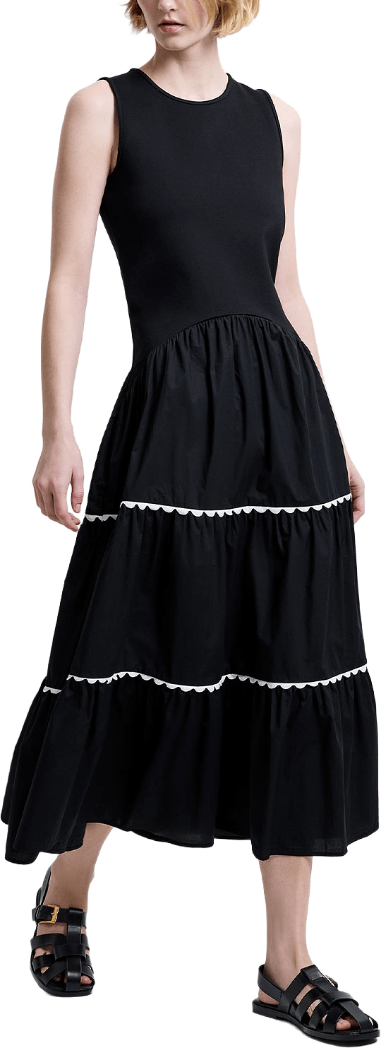 Kaylie Jia Mix Ric Rac Midi Dress, från French Connection, i färgen Black/White.