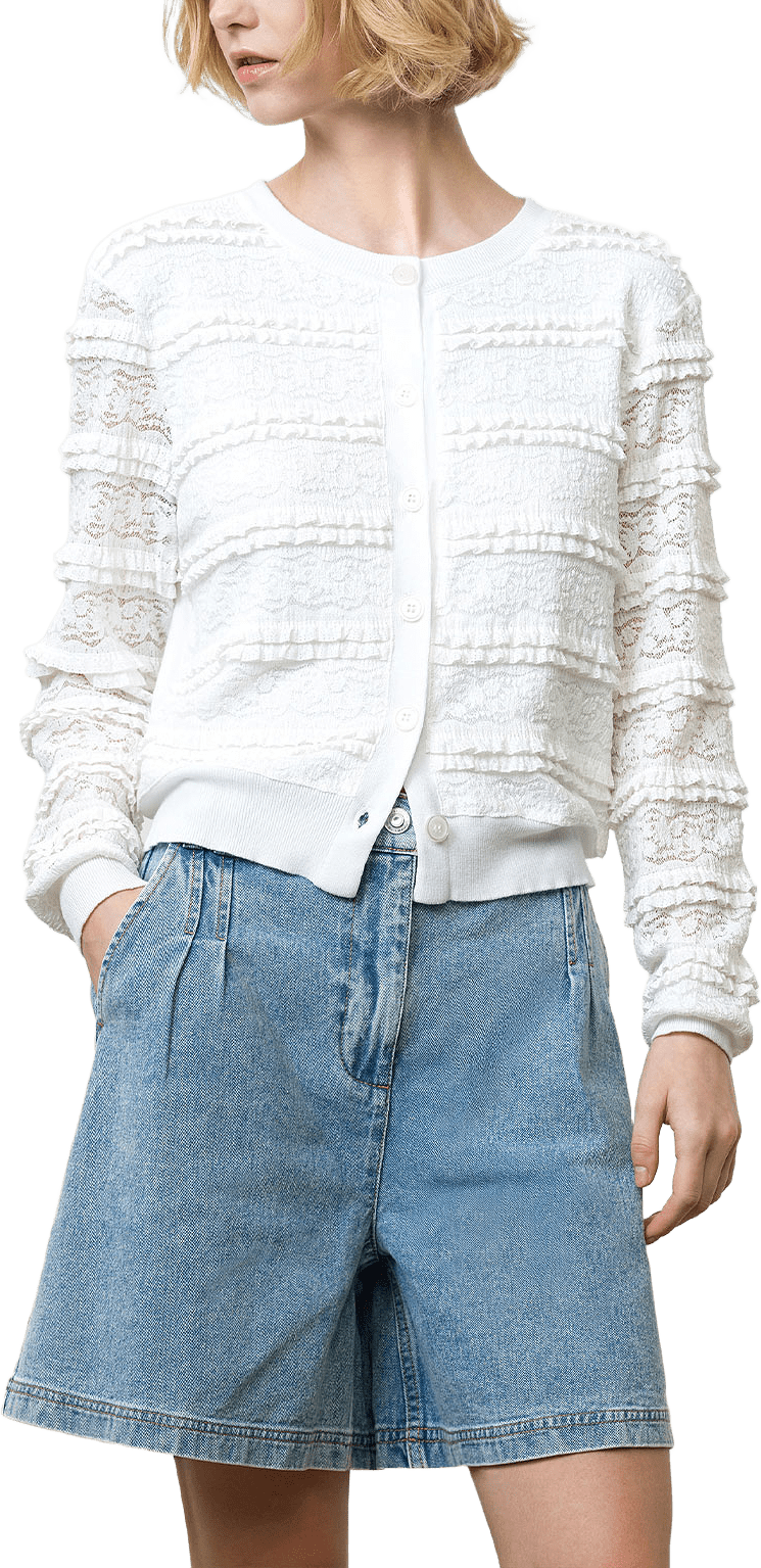 Krista Lace Mix Cardigan, från French Connection, i färgen Summer White.