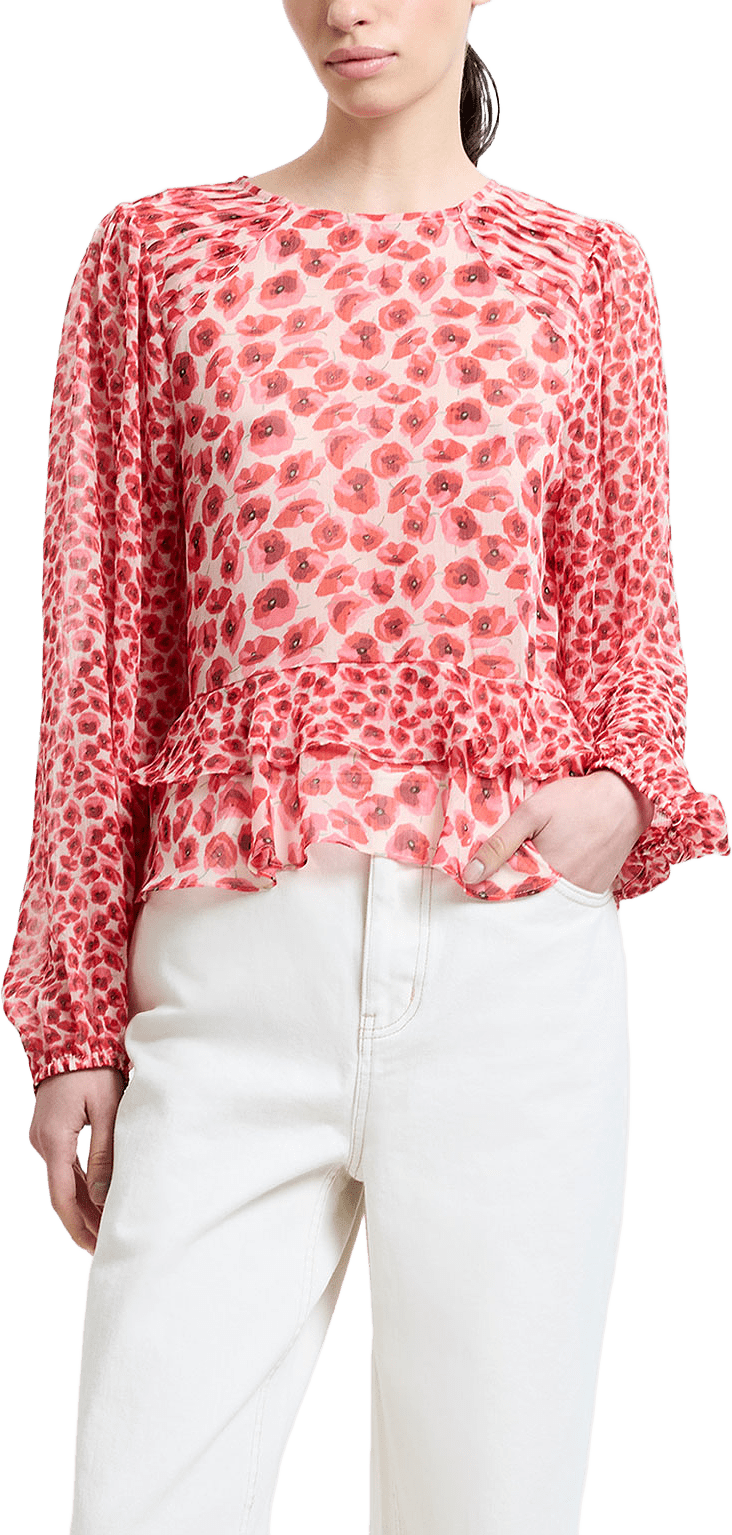 Poppy Emina Semi-Sheer Puff Sleeve Top, från French Connection, i färgen Poppy Print.
