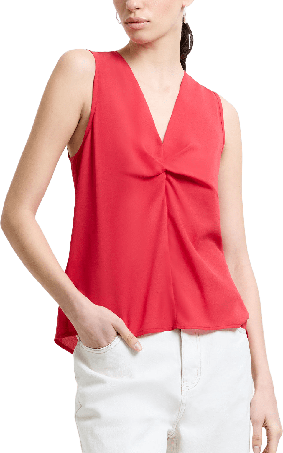 Mila Georgette Front Twist Top, från French Connection, i färgen Watermelon Red.