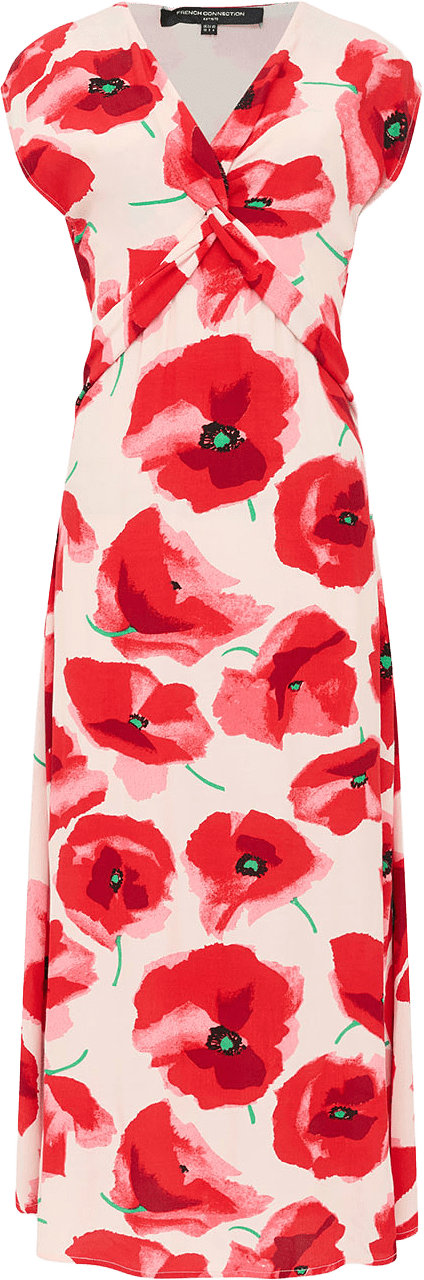 Poppy Eco Lizzie Front Twist Dress, från French Connection, i färgen Poppy Print.