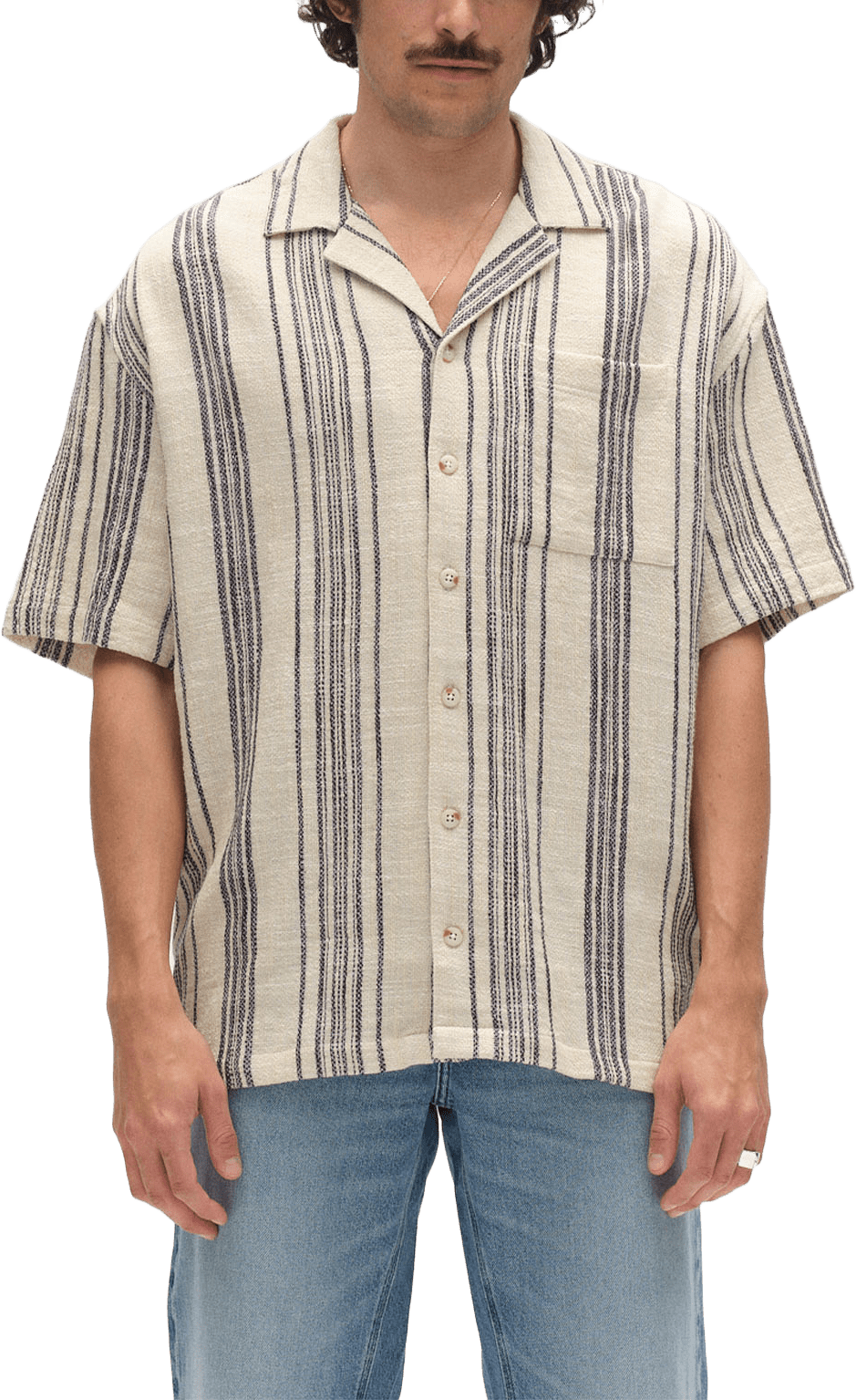 jens Over Resort Riga Shirt S/S, från GABBA, i färgen Navy Stripe.