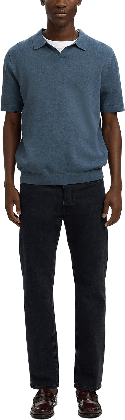 Linen Blend Open Polo, från Selected Homme, i färgen Blue Mirage.