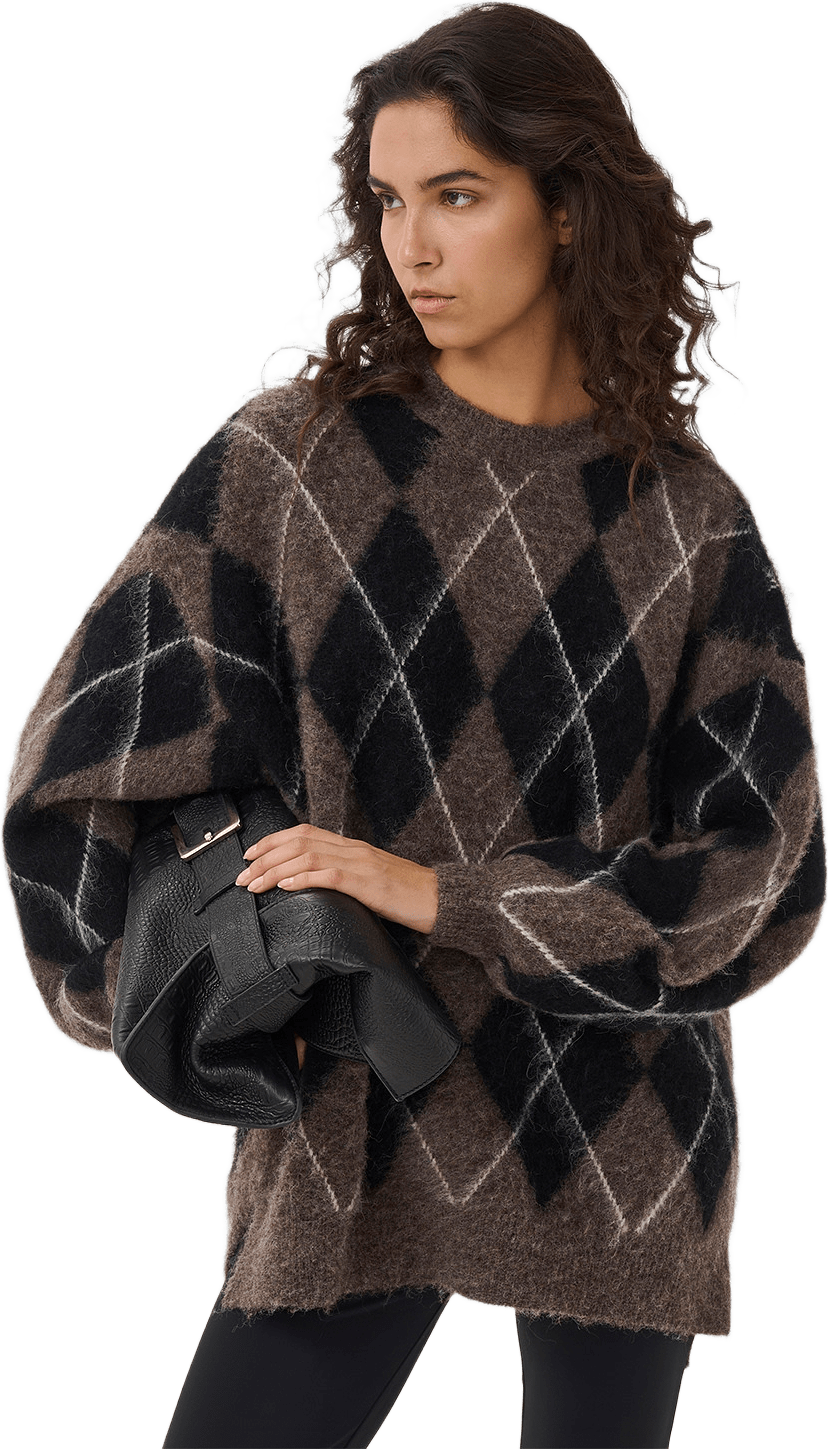 GZsida multi long pullover, från Gestuz, i färgen Black/Chestnut/Ivory.