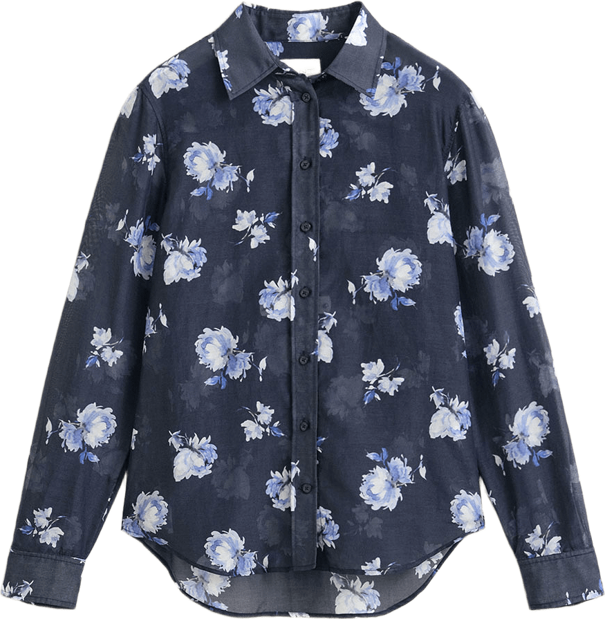 Floral Print Cotton Silk Shirt, från GANT, i färgen Evening Blue.