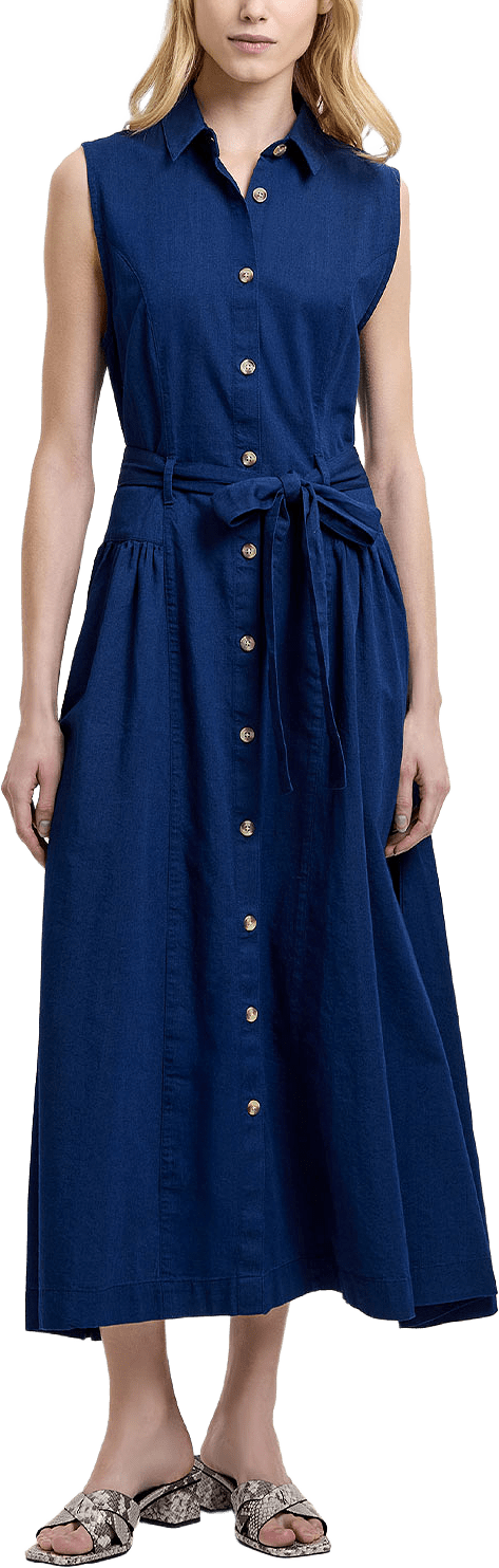 Zaves Chambray Denim Belted Midi Dress, från French Connection, i färgen Dark Wash.