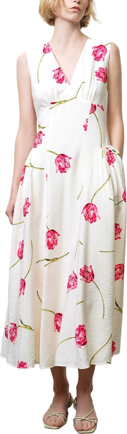 Cressida Faron Drape Midi Dress, från French Connection, i färgen Ivory Multi.