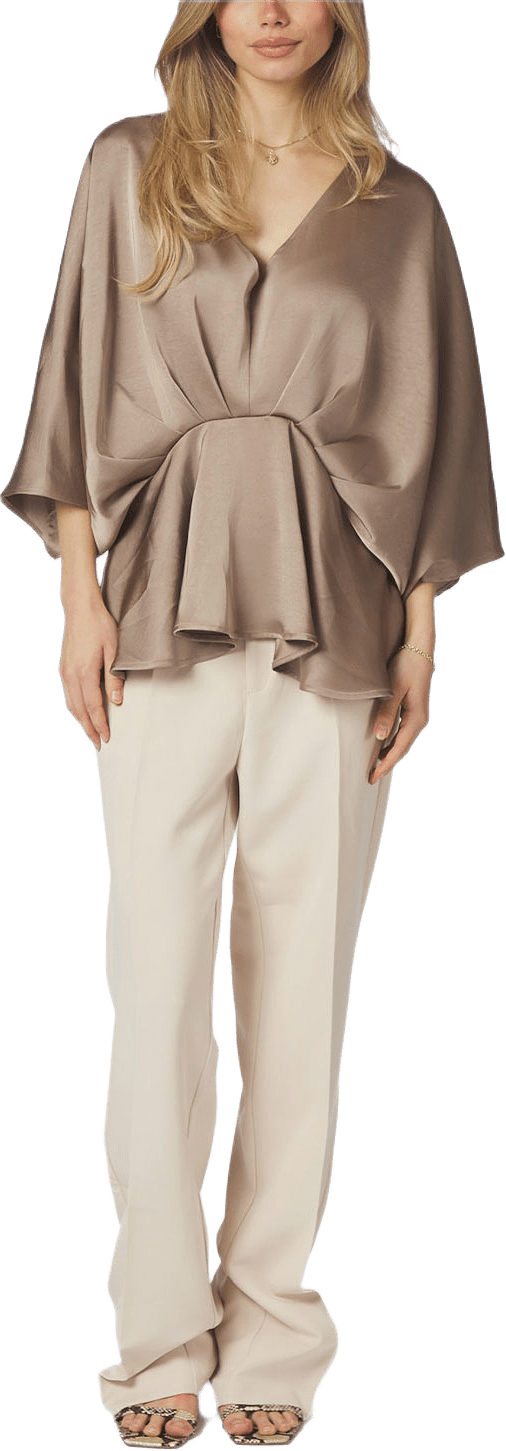 Rivina Heavy Sateen Blouse, från Neo Noir, i färgen Dark Taupe.