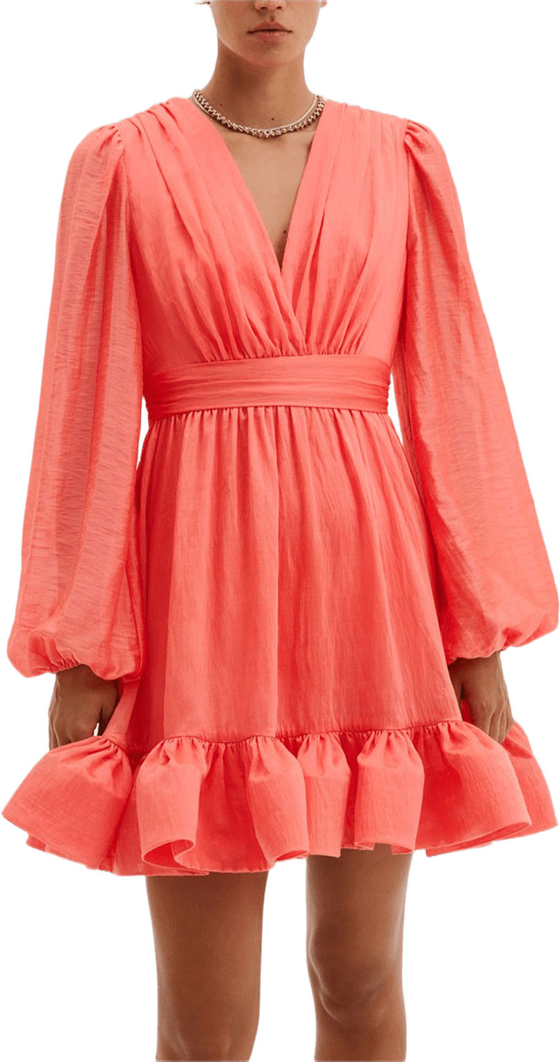 Jadie V-Neck Ruffled Mini Dress, från Malina, i färgen Coral.