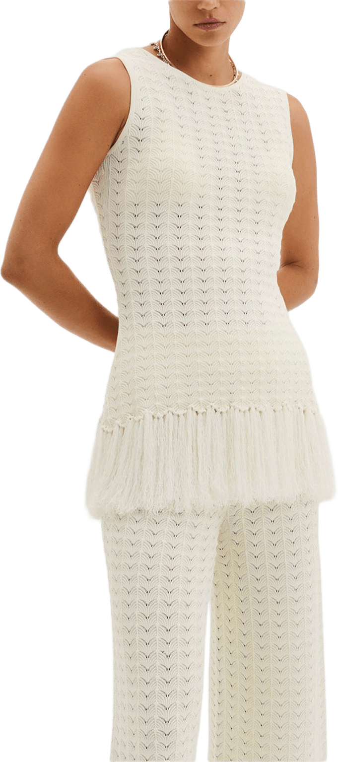Amal Knitted Fringe Top, från Malina, i färgen White.