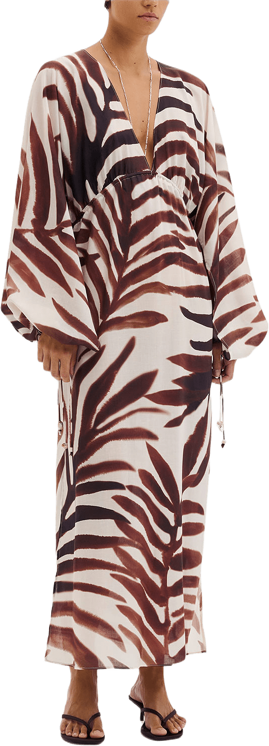 Joseline Sheer Drawstring Maxi Kaftan, från Malina, i färgen Burnt Leaf.