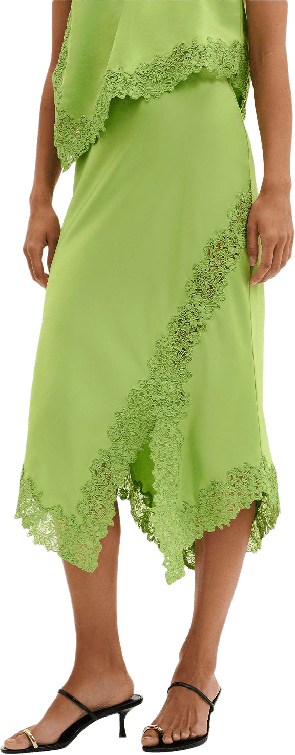 Heylin Asymmetric Lace Hem Midi Skirt, från Malina, i färgen Lime.