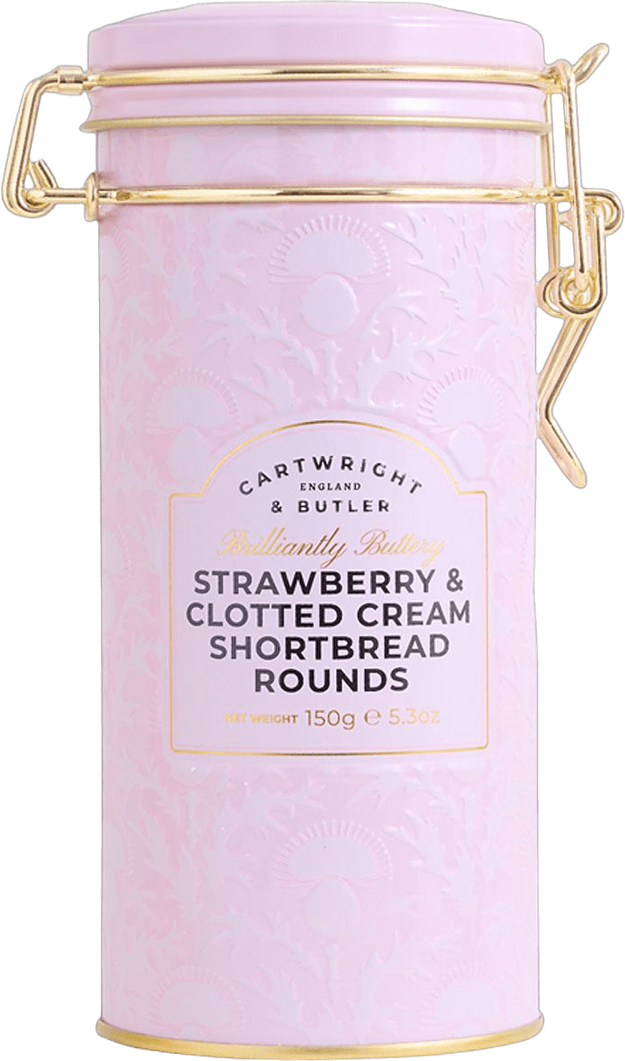 Plåt Strawberry & Clotted Cream shortbread Rounds Plåt 150g, från Cartwright & Butler.