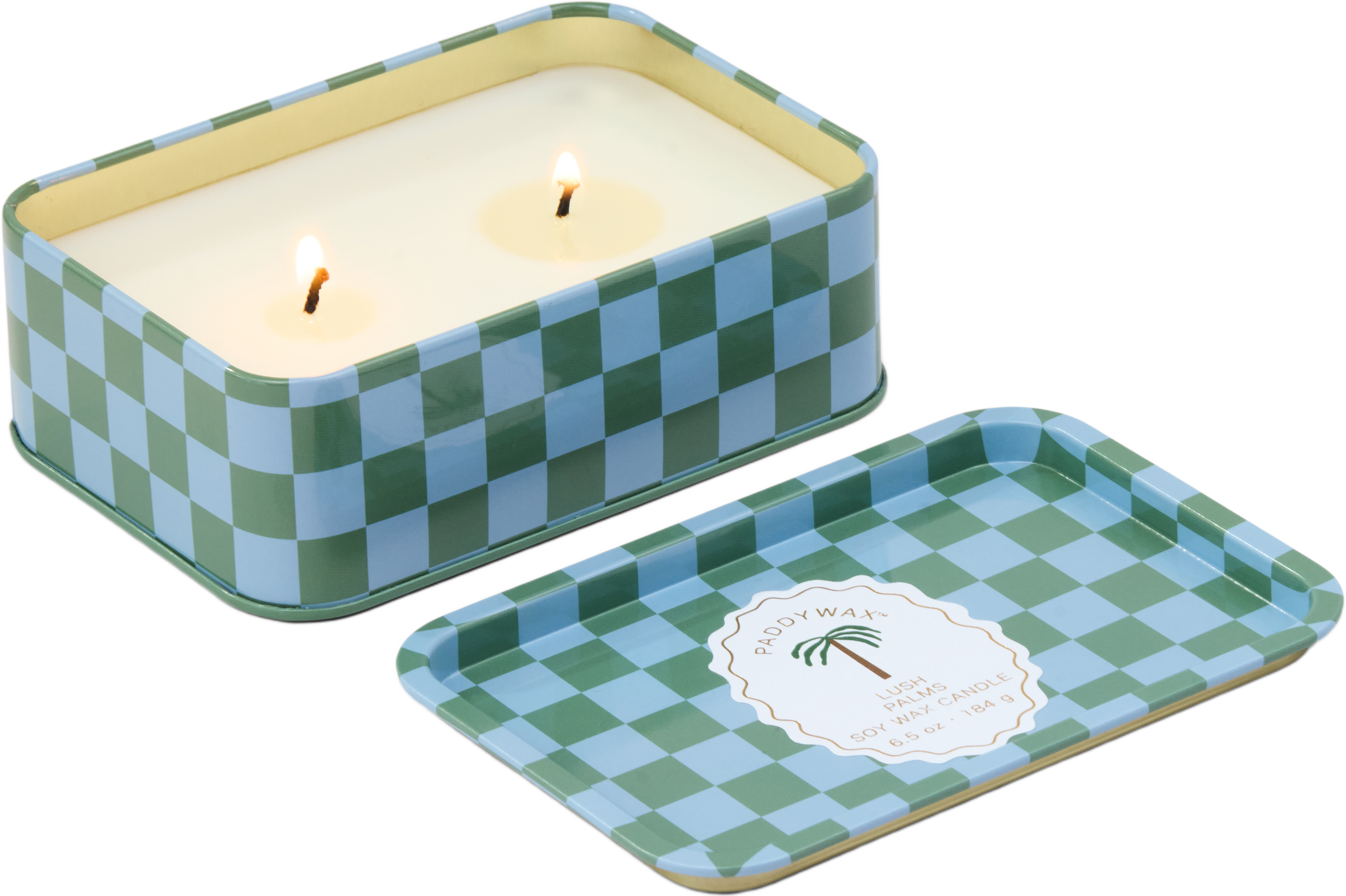 Doftljus plåtask Adopo Palm Printed Tin Candle - Lush Palms, från Paddywax.