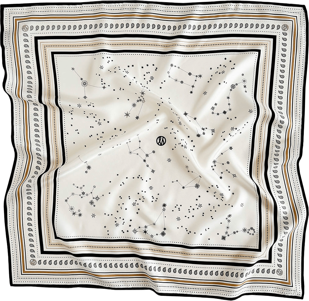 Zodiac Scarf Galaxy, från lescarf, i färgen White, Sand, Black, Yellow.