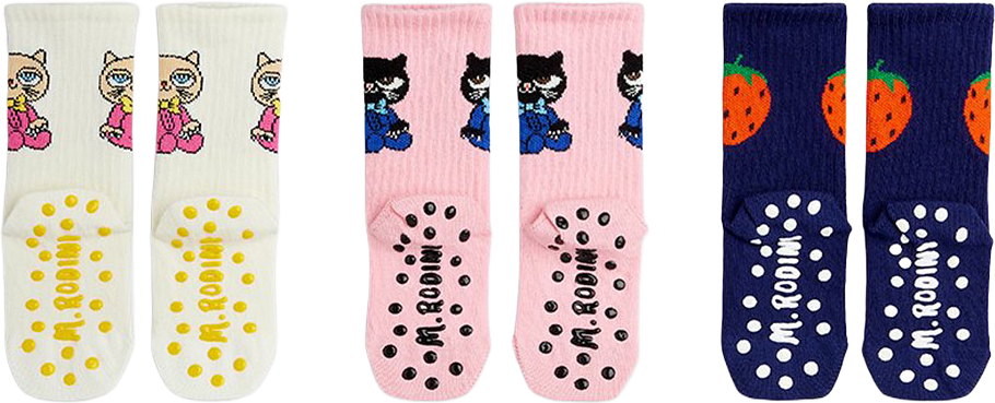 Cats 3-Pack Anti-Slip Strumpor, från Mini Rodini, i färgen Multi.