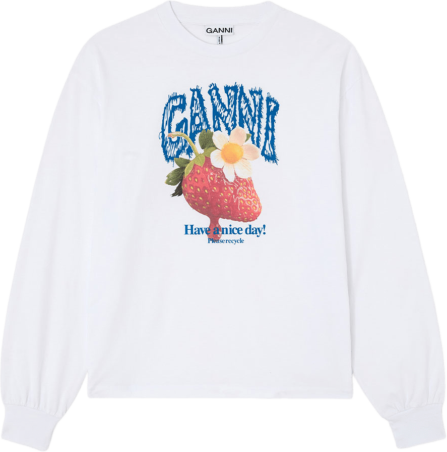 Basic Cotton Jersey Longsleeve Strawberry, från GANNI, i färgen Bright White.