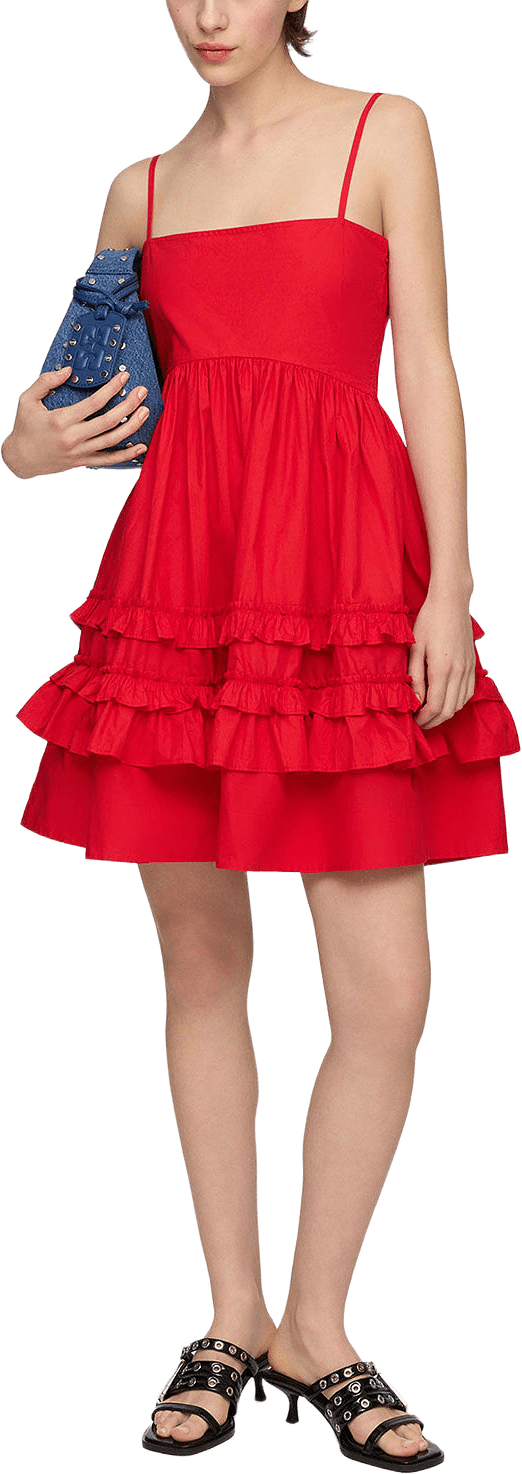 Cotton Poplin Mini Strap Frill Dress, från GANNI, i färgen Racing Red.