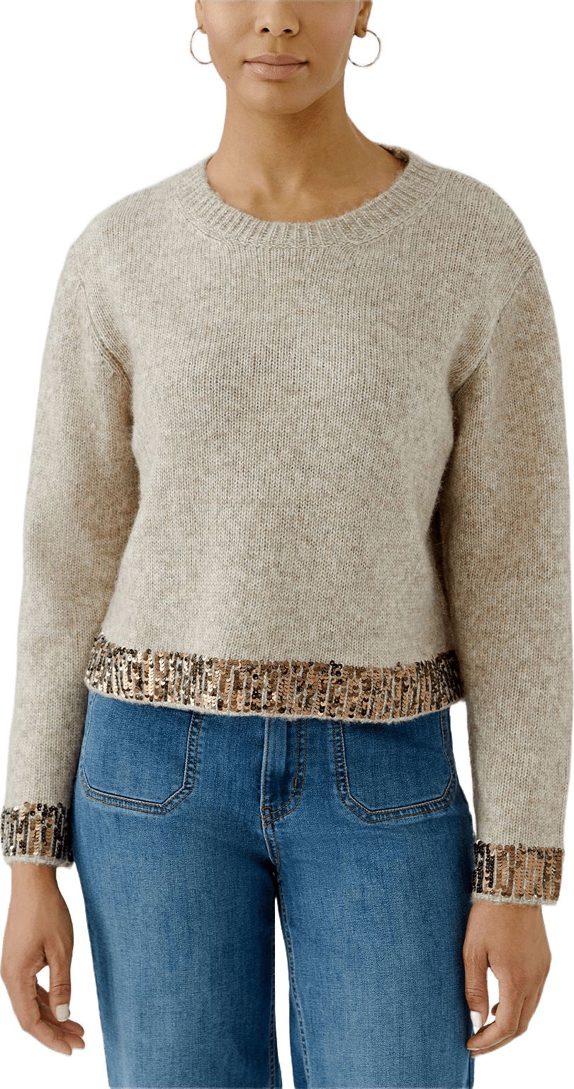 Stickad tröja, från Oui, i färgen Lt.beige Melange.