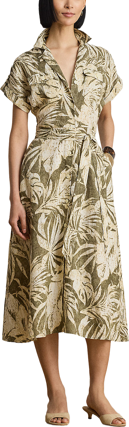 Palm-Frond-Print Linen Camp Shirtdress, från Lauren Ralph Lauren, i färgen Olive Multi.