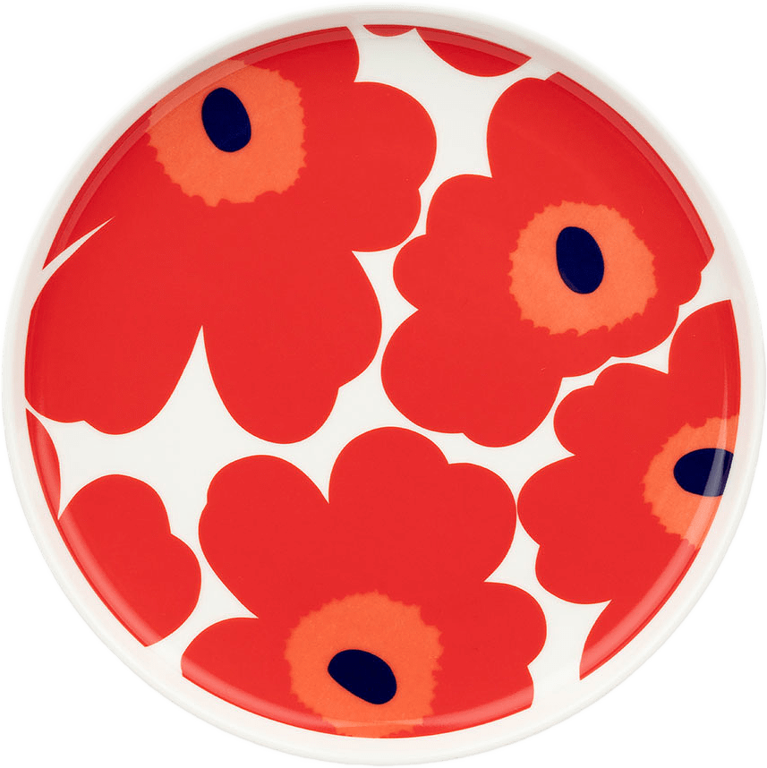 Unikko Plate 20cm, från Marimekko, i färgen White,red,blue.