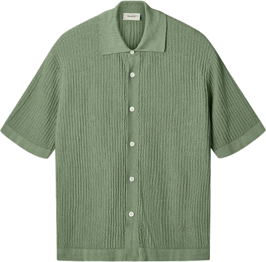 Barrow Knit Shirt, från Forét, i färgen Green Oxide.