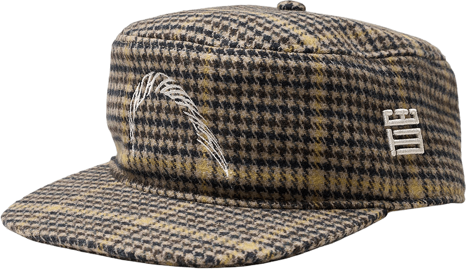 Yin Check Pillbox Cap, från Woodbird, i färgen Sand-yellow.