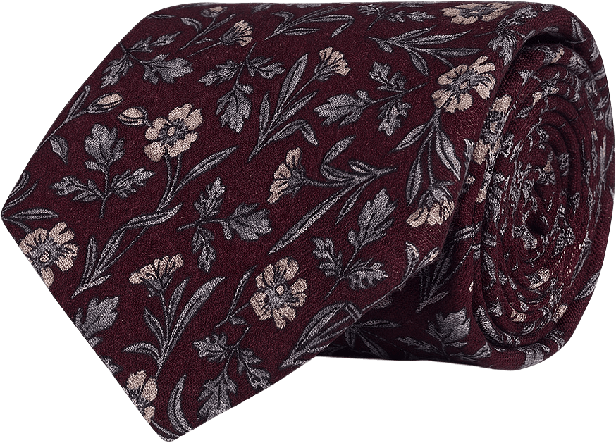Blommig ullslips, 8 cm, från Amanda Christensen, i färgen Bordeaux.