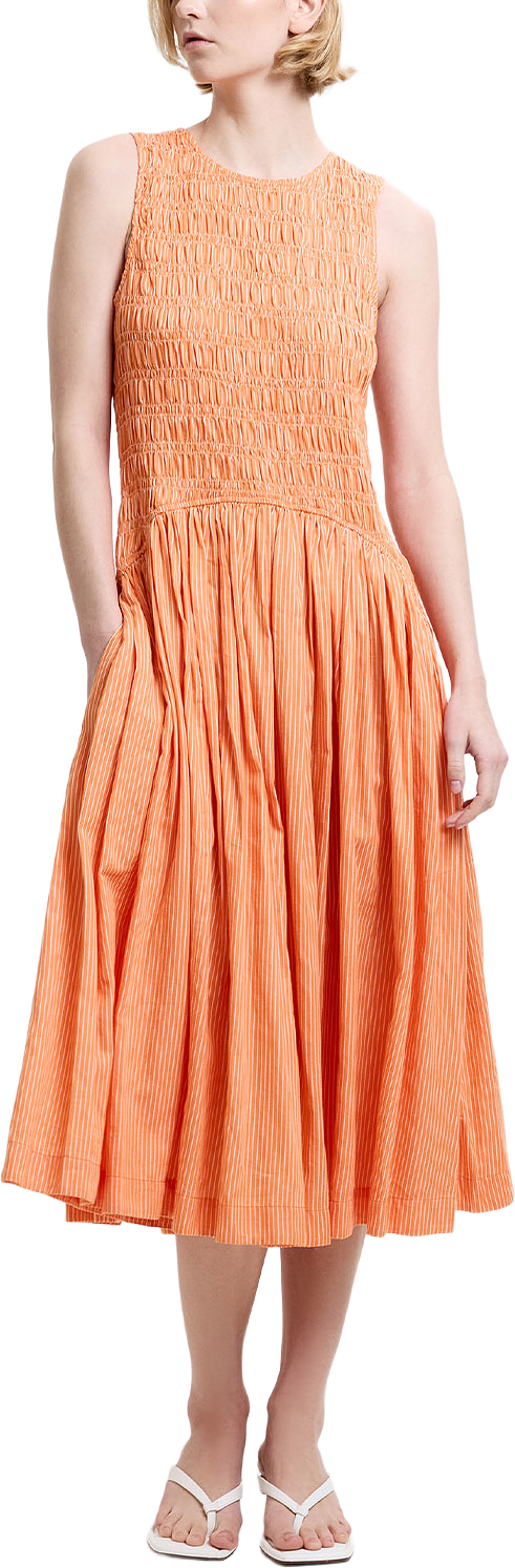 Alexis Cotton Striped Midi Dress, från French Connection, i färgen Tangerine/Porcelain Cream.