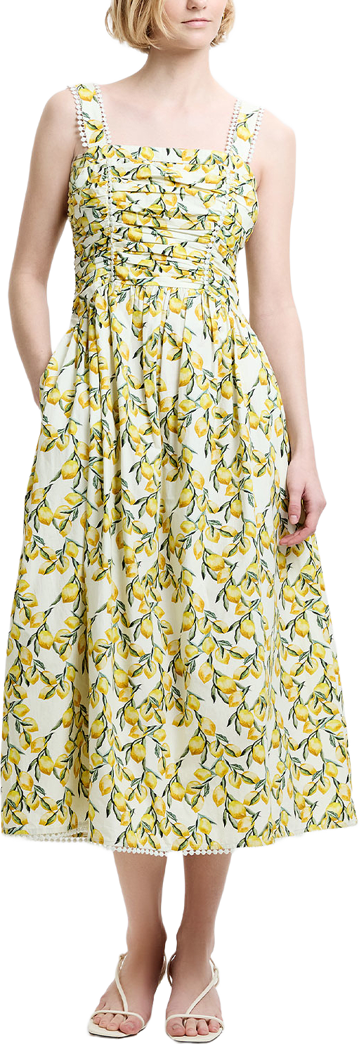 Citrus Barletta Ruched Midi Dress, från French Connection, i färgen Yellow Multi.