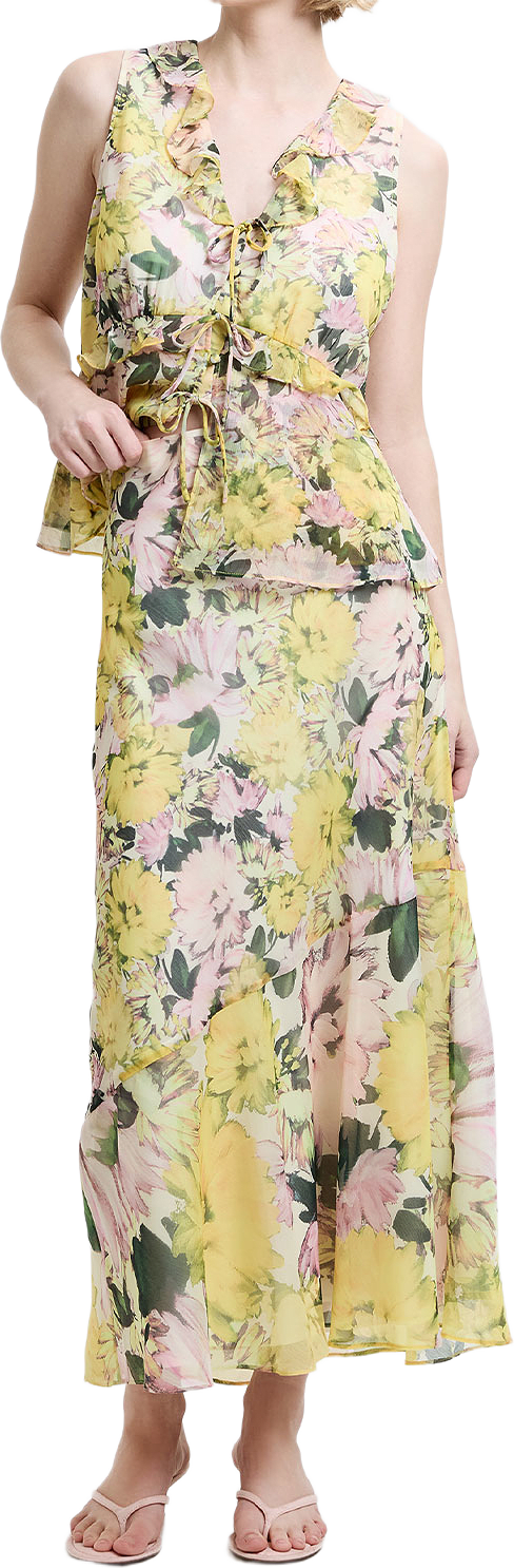 Carla Chiffon Sleeveless Tie Up Top, från French Connection, i färgen Yellow Multi.