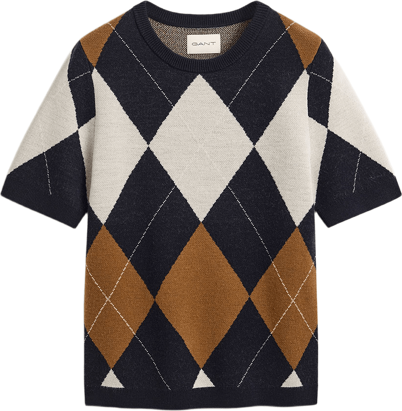 Wool Argyle C-Neck Ss, från GANT, i färgen Evening Blue.