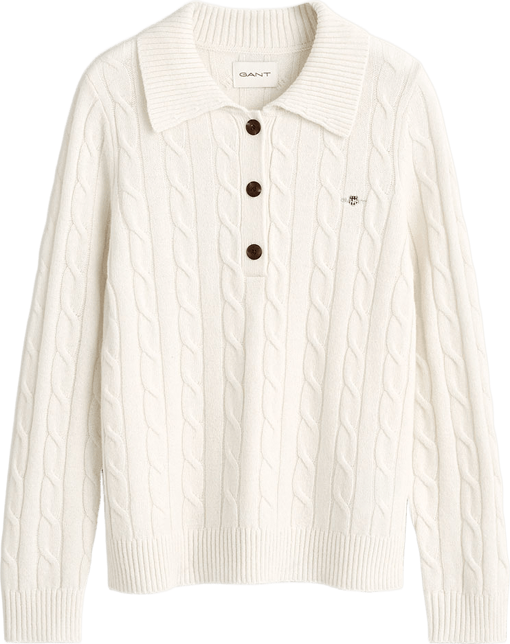Lambswool Cable Knit Rugger, från GANT, i färgen Cream.