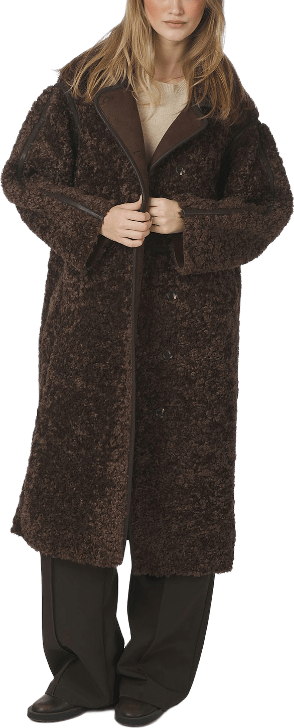 Senta Faux Fur Coat, från Neo Noir, i färgen Dark Brown.