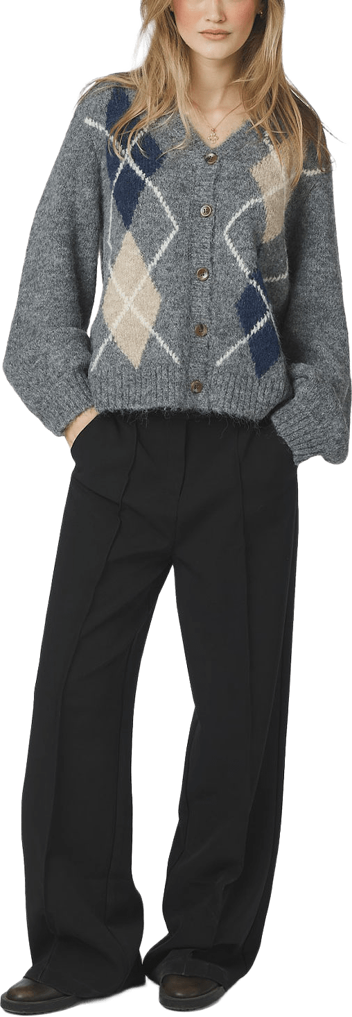Beleney Small Check Fluff Cardigan, från Neo Noir, i färgen Dark Grey.