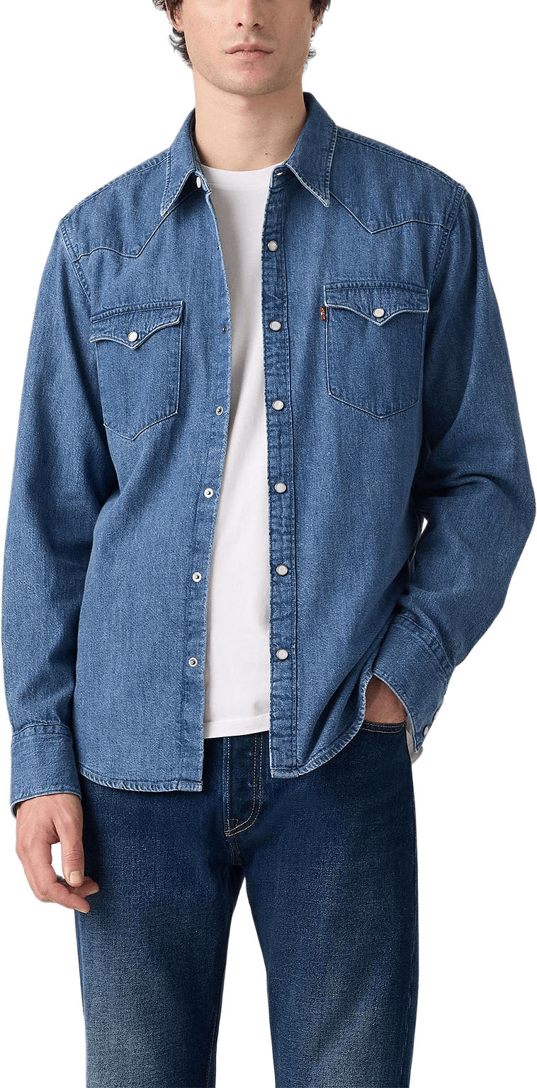 Barstow Standard Fit Western Shirt, från Levis Acc, i färgen Med Indigo - Worn In.