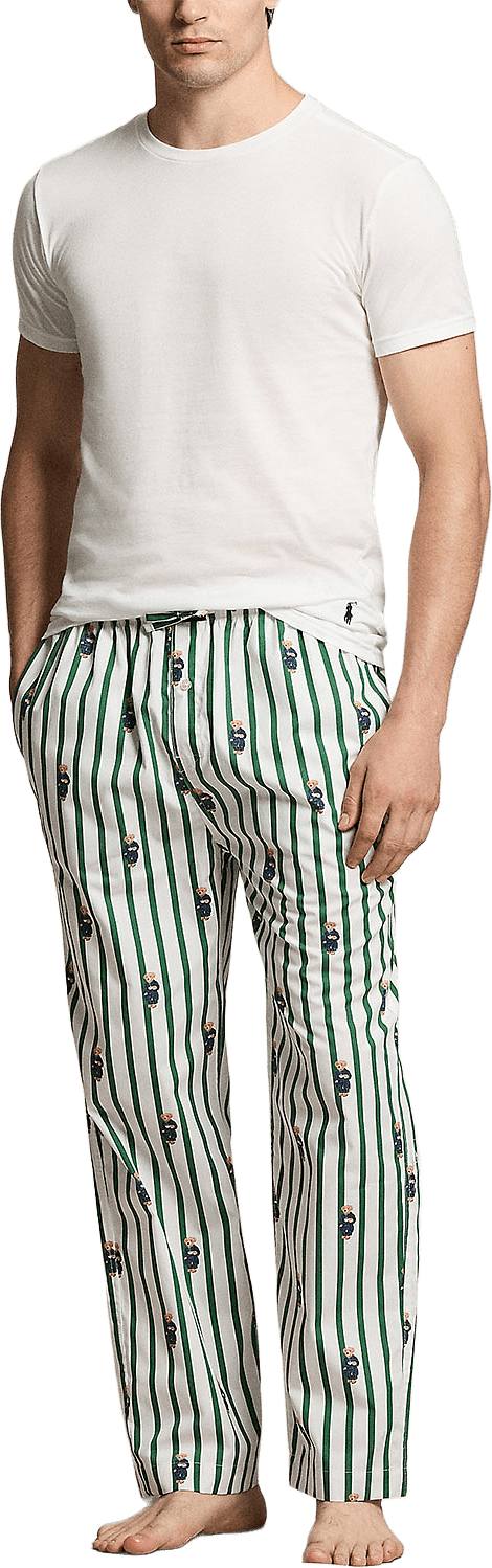 Polo Bear Striped Cotton Pajama Pant, från Polo Ralph Lauren, i färgen Verano Green/White Aob.